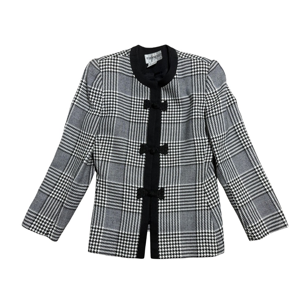 John Meyer of Norwich Blazer Womens 8 Black White Plaid Wool Blend Frog Closures